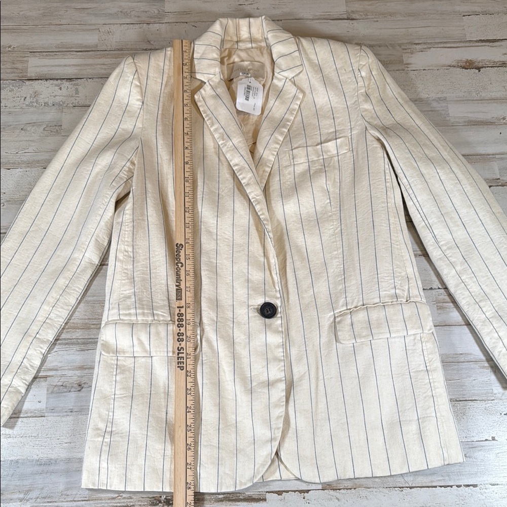 Vanessa Bruno Unlined Pinstriped Blazer Elegant Linen Cotton Blend Suit Jacket - Picture 4 of 8